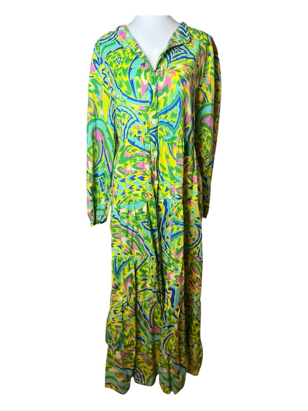100% Cotton Zara Neon Green Patterned Maxi Dress XXL